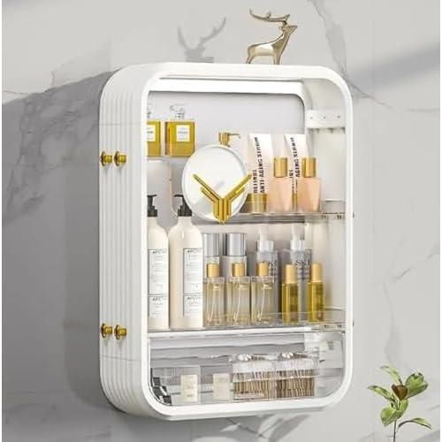 Emazoonfirst Makeup organizer, 360 degree rotating cosmetic storage display case new large, fits jewelry,makeup brushes, lipsticks and more, clear transparent multi color (white small)