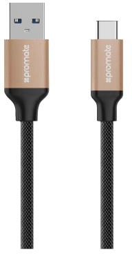 Promate USB C Type C to USB 3.0 Heavy Mesh Armored Data Cable Gold