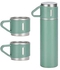 Vacuum Insulated Thermos 500ml Stainless Steel Thermal Bottle For Hot And Cold Beverages With 2 Extra Cups. Green