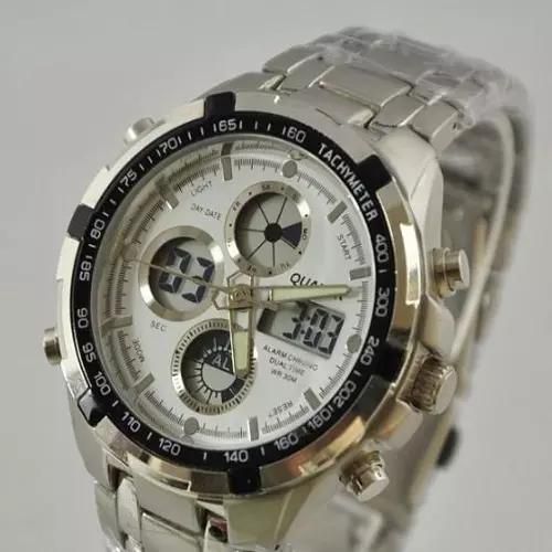 White Dial Stainless Steel Analogue Digital Watch - Silver