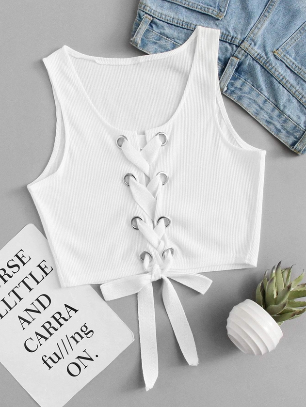 Shein | Eyelet Lace Up Crop Top