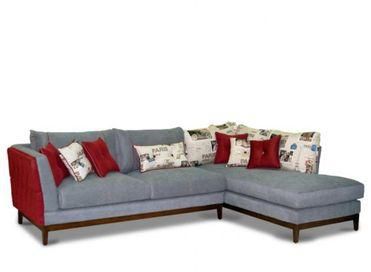 Kabbani UP Natural Wood L Shape Sofa - Grey