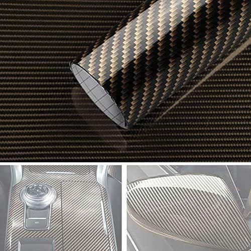 Azonee 2D Carbon Fibre Wrap, Self Adhesive Fiber Vinyl Car Sticker Without Bubble, Waterproof Interior Appearance Protective Film for Cars Motorcycles and Laptop, Black Gold 30 x 300cm