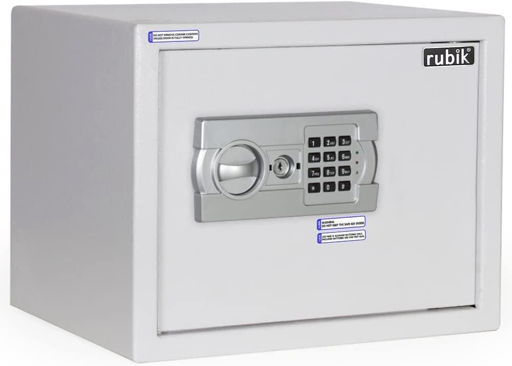 Rubik Large Safe Box with Digital Keypad Combination Lock and Emergency Keys for Business Office Home A4 Documents Passports Cash Money Jewellery Valuables Size 30x38x30cm - RB30-WHT (White)