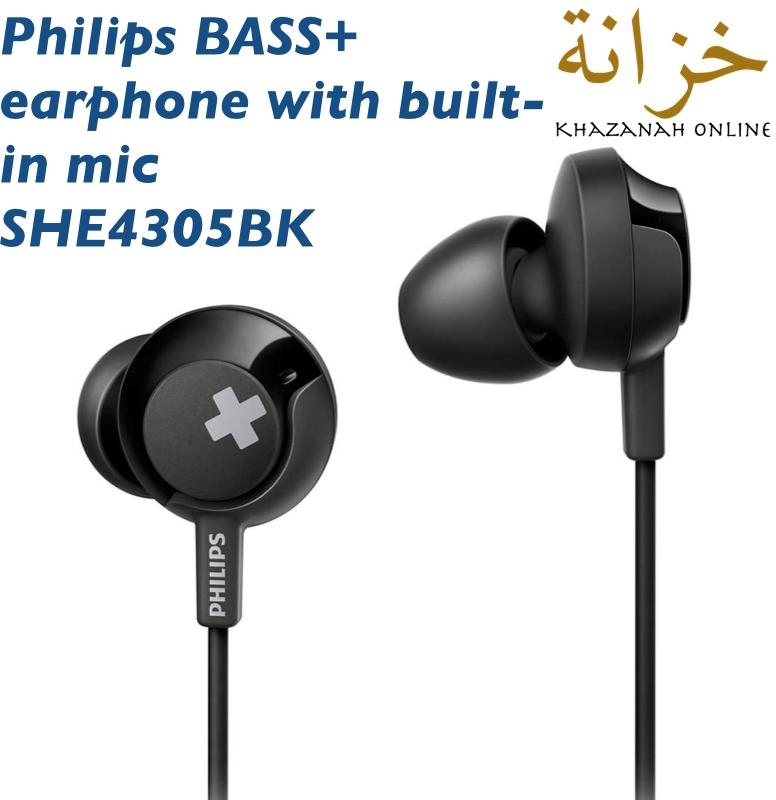 Philips BASS+ earphone with built-in mic SHE4305 / SHE4305BK (Black)
