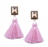 Fashion Drilling Square Crystal Tassels Long Drop Earrings - Pink