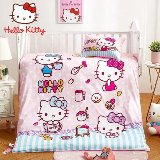 Hello Kitty quilt cover cotton pure three-piece cartoon - 2 Sizes (7 Colors)