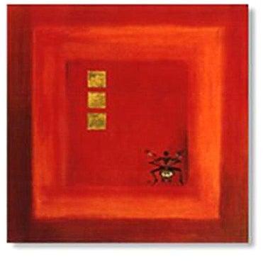 Decorative Wall Painting With Frame Red/Orange 20x20centimeter