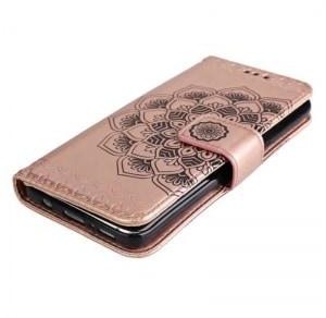 WKae Half Flowers Embossed Pattern Premium PU Leather Wallet Pouch Case with Kickstand Lanyard and Card Slots for Samsung Galaxy S8 Plus - Rose Gold