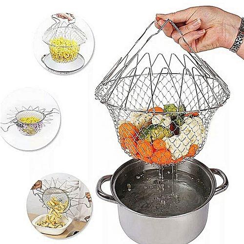 Generic CHEF'S BASKET - Stainless Steel Foldable Steam Rinse Strain, Fry Basket Strainer Net Kitchen Cooking Tool for Fried Food.
