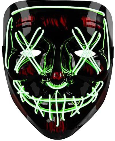 LED Halloween Mask, Purge Mask Costume, Scary Hacker Mask for Halloween, Masquerade Cosplay Light Up Face Mask for Men Women