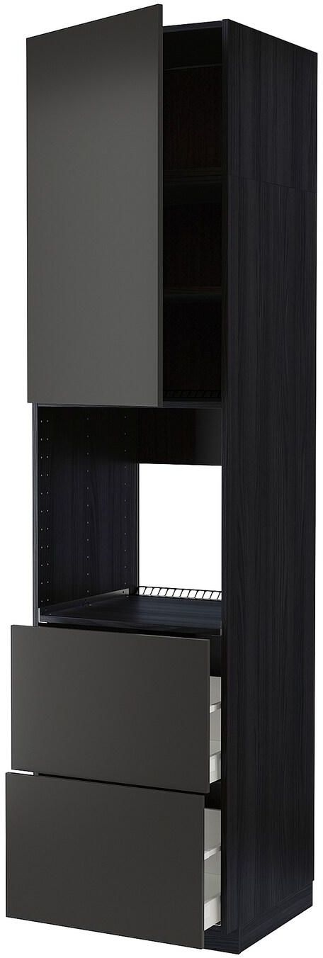 METOD / MAXIMERA High cabinet f oven+door/2 drawers - black/Nickebo matt anthracite 60x60x240 cm