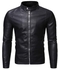 Fashion Big Size Men's Windproof Stand-collar Outdoor Leather Jacket-Black