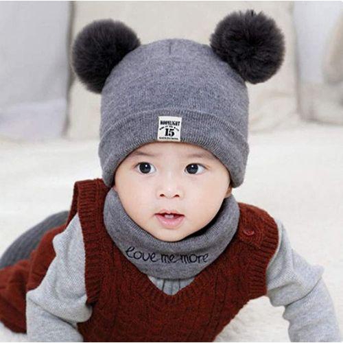 Fashion Baby Hat And Scarf Set For 0-12 Months - Grey