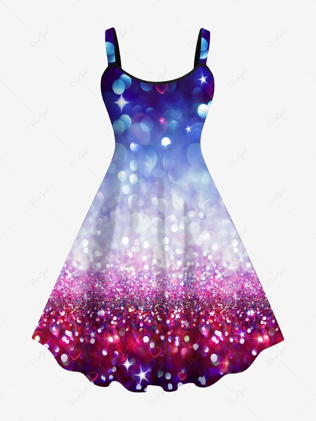 Plus Size Ombre Bubble Star Glitter Sparkling Sequin 3D Print Tank Party New Years Eve Dress - 1x