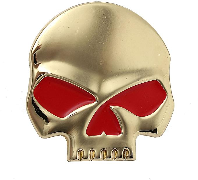 Generic Auto Motorrad 3D Aufkleber Skull Totenkopf Emblem Wandtatoo Sticker Deko Metall Gold Red Eyes