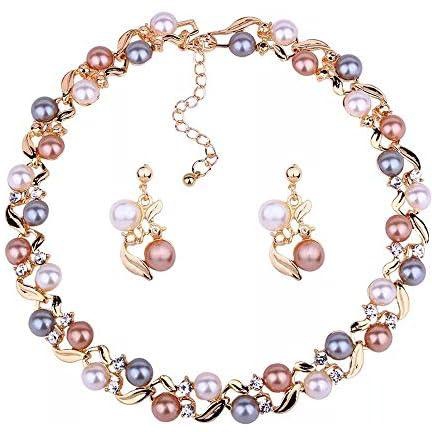 Shining Diva Fashion 18k Gold Plated Pearl Necklace Jewellery Set with Fancy Earrings for Girls and Women