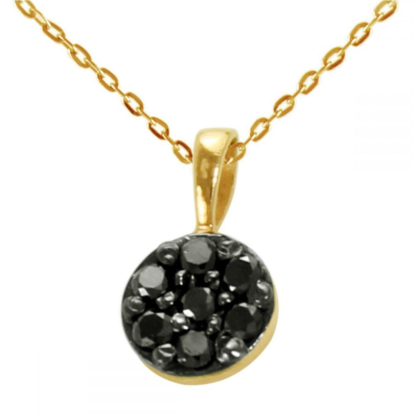 Vera Perla 18K Yellow Gold 0.07Ct Genuine Black Diamonds Solitaire Necklace