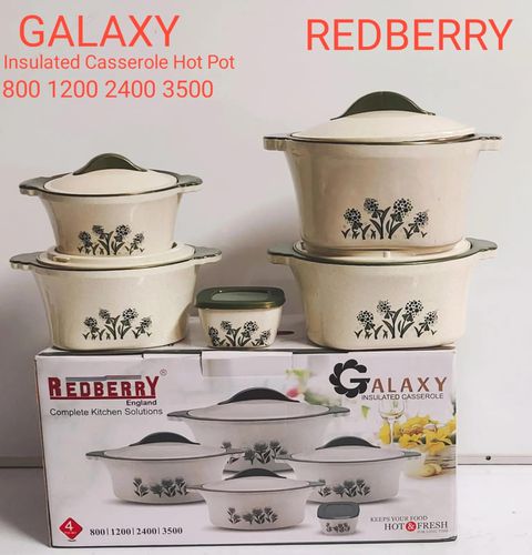 Red Berry Insulated Casserole Hot Pots/Hotpot White Set 800ml, 1200ml, 2400ml & 3500ml  4PCS