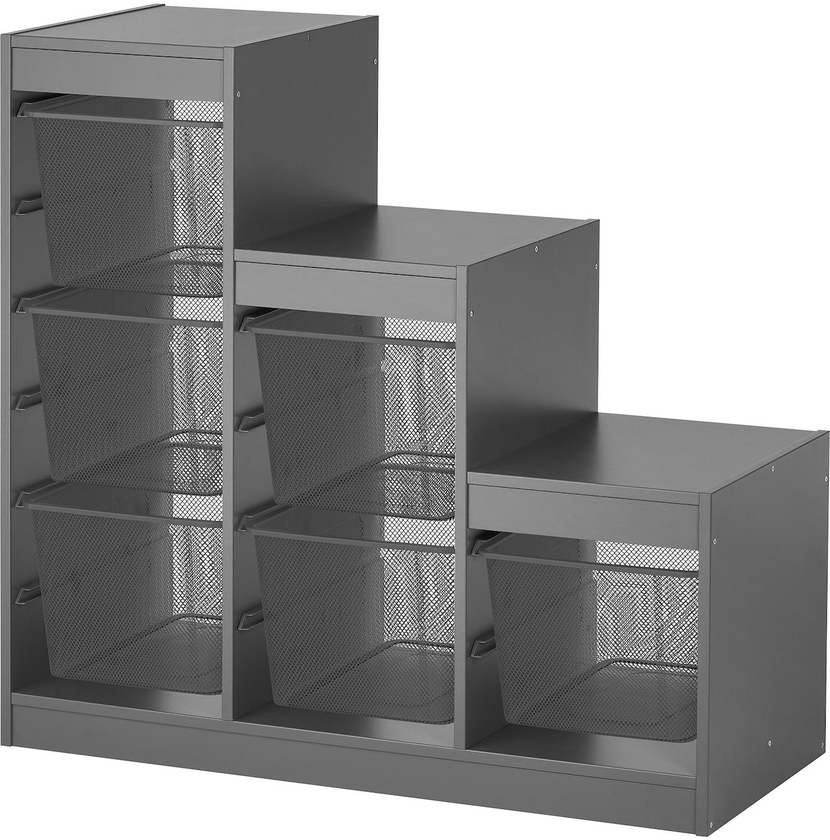 TROFAST Storage combination with boxes - grey/dark grey 99x44x94 cm