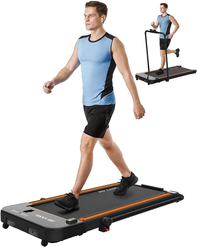 SKY LAND Treadmill, 2-In-1 Under Desk Treadmill: Foldable 2.5 HP Walking Pad And Running Machine For Home And Office With Remote Control, Super Slim Mini Quiet Home Treadmill - EM-1294 (Black-Orange)