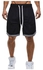 Plus Size Casual Men Striped Basketball Shorts Summer Drawstring Sports Pants Black