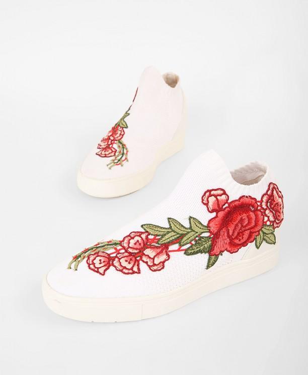 White Sly-P Embroidered Slip Ons