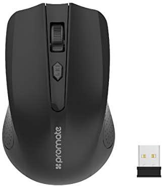 Promate 2.4G Portable Optical Wireless Mouse with USB Nano Receiver 10m Working Distance, Auto Sleep Function and 3 Adjustable DPI Level, Clix 8, Black