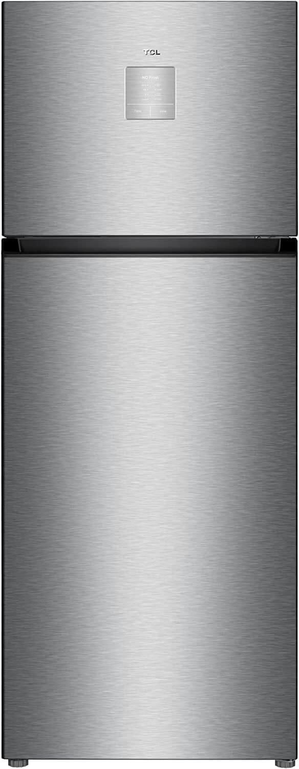TCL 605 Liters Double Door Top Mount Refrigerator, Total No Frost Fridge &amp; Freezer With LED Display And Touch Control, Interior LED Light &amp; Large Crisper Drawer With Humidity Control, Inox, P605TMN