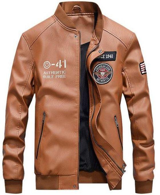 Men's Leather Weather Jacket - Casual/Business Men Leather Jacket - Brown