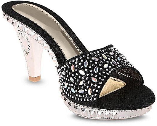 Fashion Ladies' Open Toe High Heel Slippers - Black