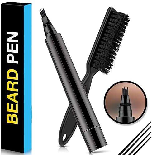 Beard Pencil Filler for Men, Beard Filling Pen Kit - WaterProof, Long Lasting Coverage & Natural Finish - Beard, Moustache & Eyebrows - Beard Dye for Men - Bristle Brush Included (Black)