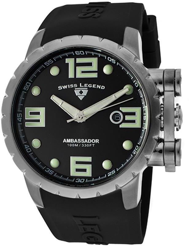 Swiss Legend Men's Watch 30021-GM-01 Ambassador Swiss Quartz Movement Black Dial Black Silicone Band