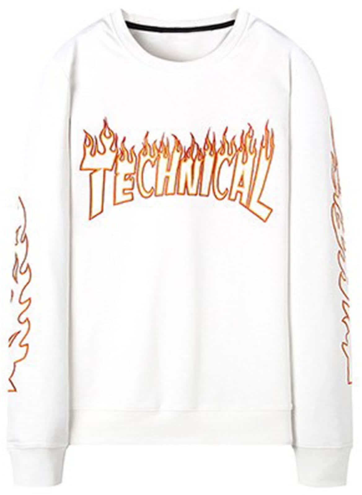 Fire Embroidered Crew Neck Sweatshirt - White - 3xl