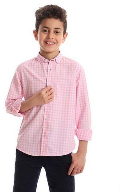 Andora Boys Regular Fit Checkered Casual Shirt - Pink & White