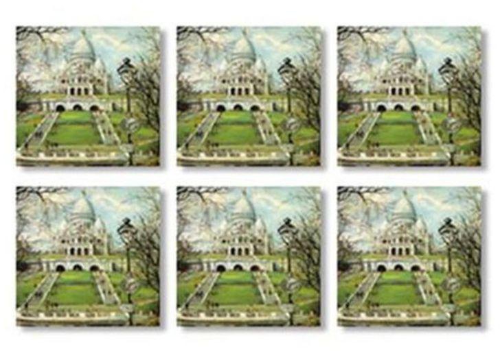 6-Piece Printed Tea Coaster Set Green/White/Blue 9x9 centimeter