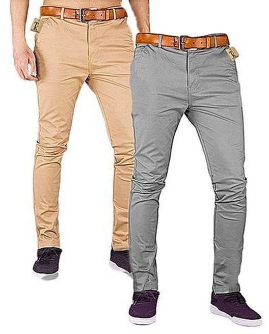 Fashion 2 Soft Khaki Men's Trouser Stretch Slim Fit Casual- Beige & Light Grey