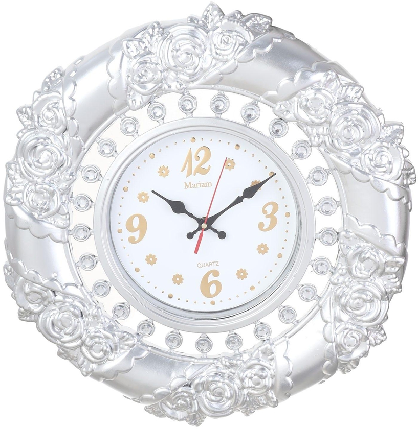 Get Round Plastic Wall Clock, 43 cm - Silver with best offers | Raneen.com