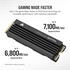 Corsair MP600 PRO LPX 8TB M.2 NVMe PCIe x4 Gen4 SSD - Optimised for PS5 (up to 7,000 MB/s Sequential Read and 6,100 MB/s Sequential Write Speeds, Compact Form Factor) Black