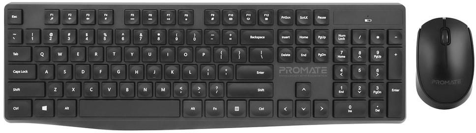 Promate Wireless Keyboard and Mouse Combo, Ergonomic Super-Slim 2.4GHz Keyboard and Mouse Set with Nano USB Receiver, 1200 DPI, and Auto Sleep for Windows, Mac OS, Laptop, PC, ProCombo-5 English