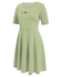 Meaneor Round Neck Bow Short Sleeve Solid Cocktail Party Skater Dress-Green