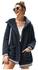Casual Velvet Outwear With Two Pockets Hoodie Cardigan Royal Blue
