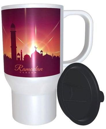 Ramadan Printed Ceramic Mug With Lid White/Purple/Beige