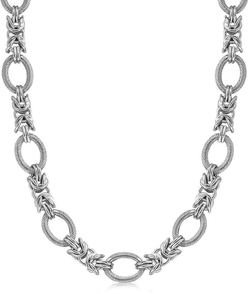 Sterling Silver Rhodium Plated Knot Style and Textured Oval Chain Necklace-rx63294-18