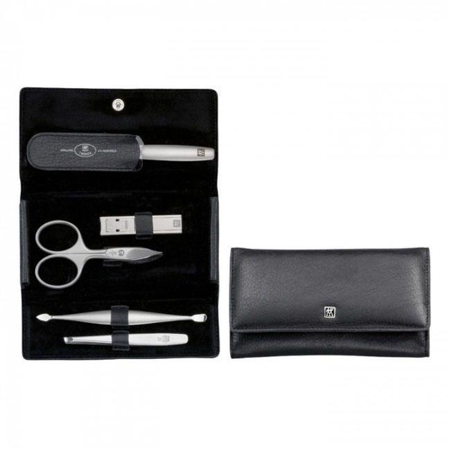 Zwilling 97101004 Snap Fastener Manicure Case - Nappa Leather - Black - 5 Pcs.