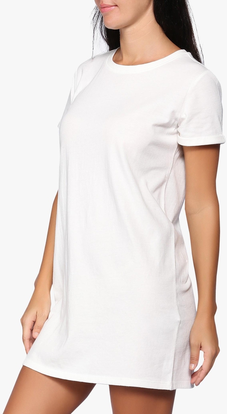 White Cuffed Sleeve T-Shirt Dress