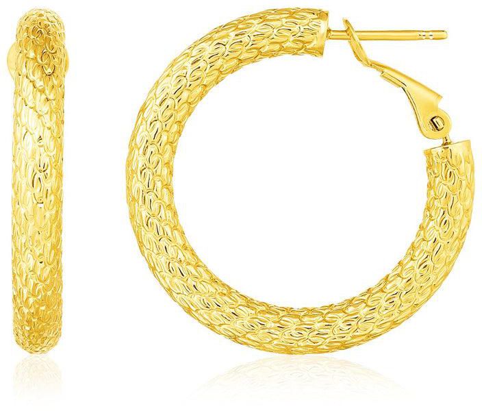 14k Yellow Gold Textured Round Hoop Earrings-rx43077