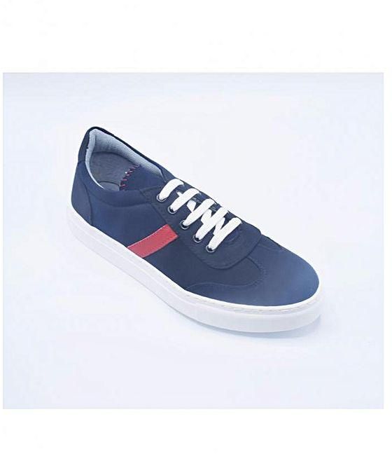 SHOES CLUB Canvas Lace Up Sneakers - Navy Blue & Red