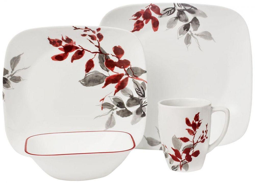 Corelle Vitrelle Glass Kyoto Leaves Dinnerware Set - 16 Pieces