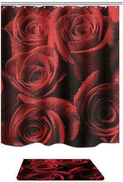 Polyester Floral Pattern, Red - Shower Curtains